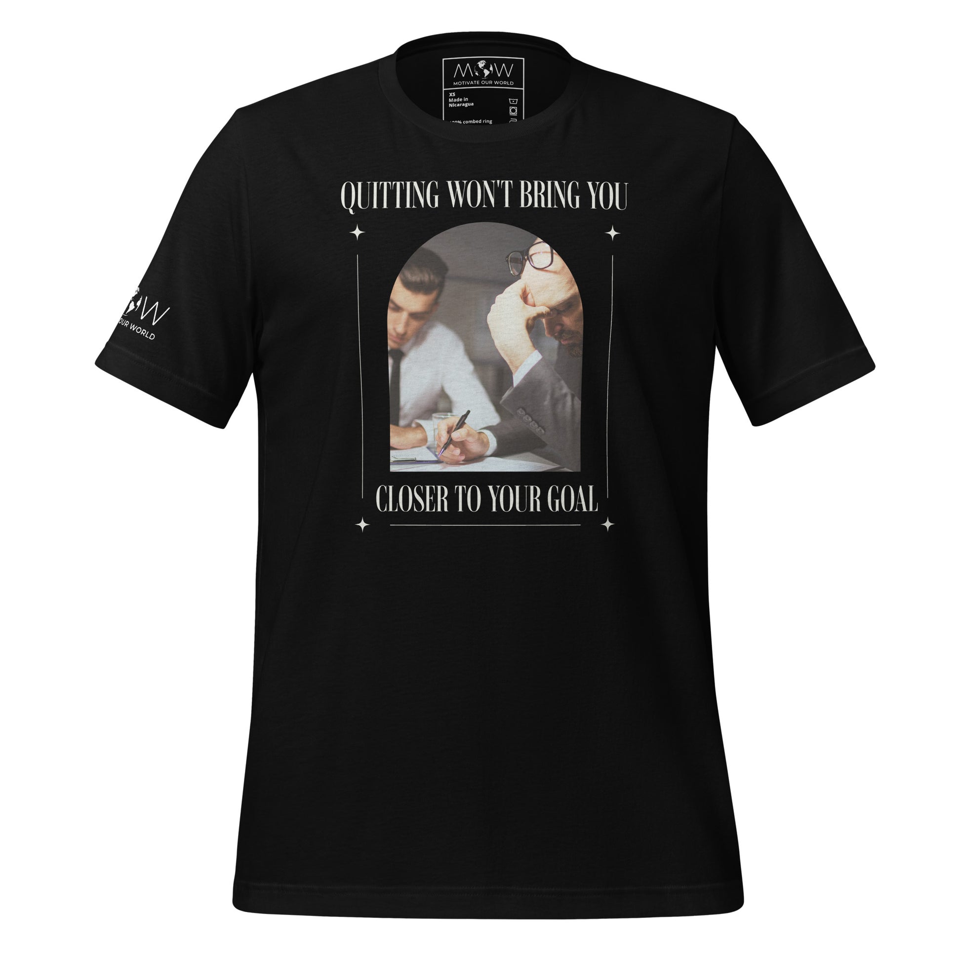 Quitting Won’t Bring You Closer to Your Goal Men's Motivational Black T-Shirt