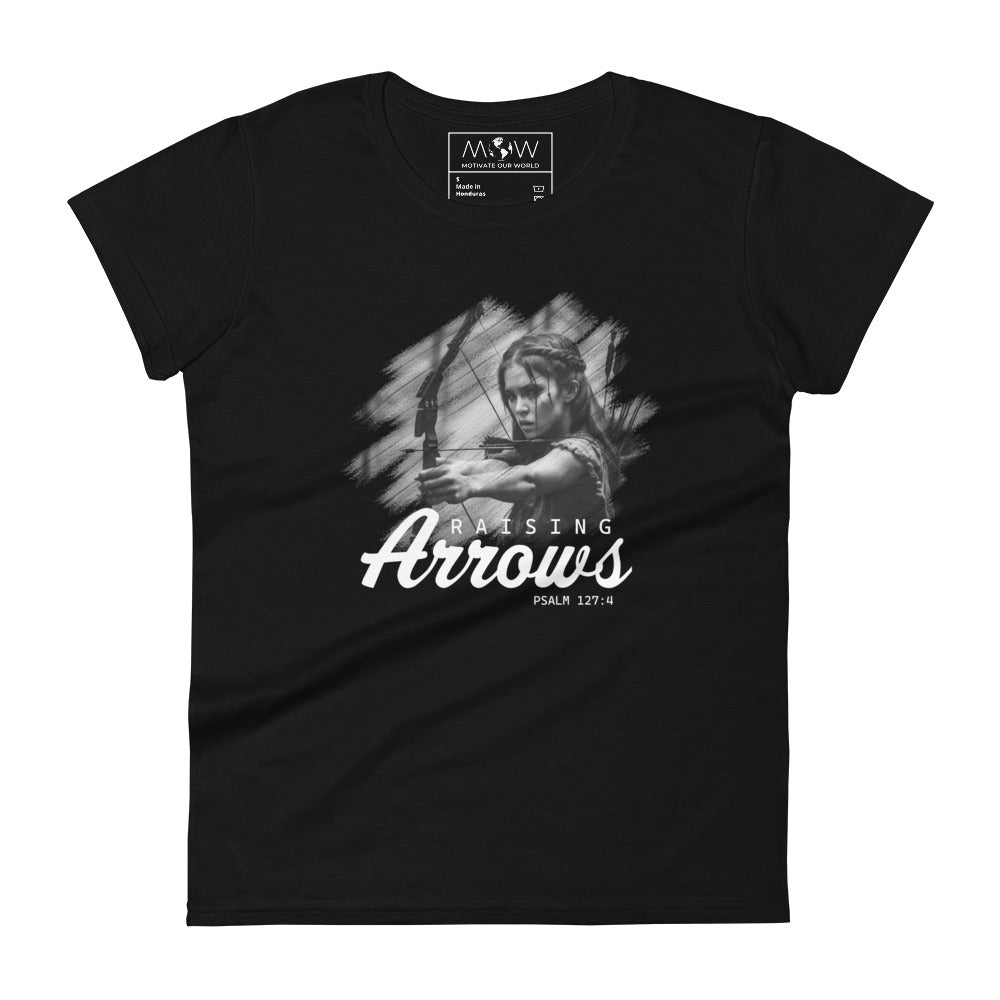 Raising Arrows Archer Design Women’s Motivational Black T-Shirt
