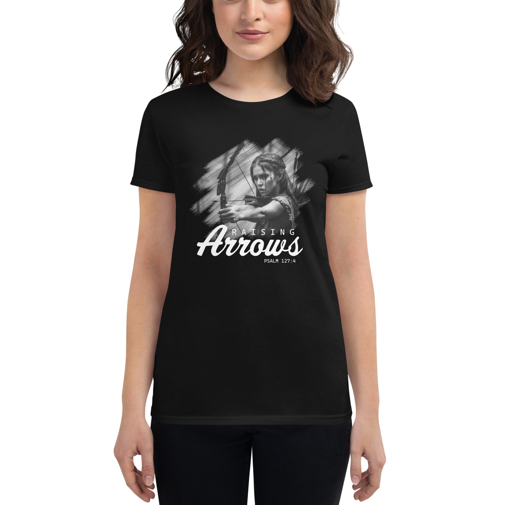 Raising Arrows Archer Design Women’s Motivational Black T-Shirt