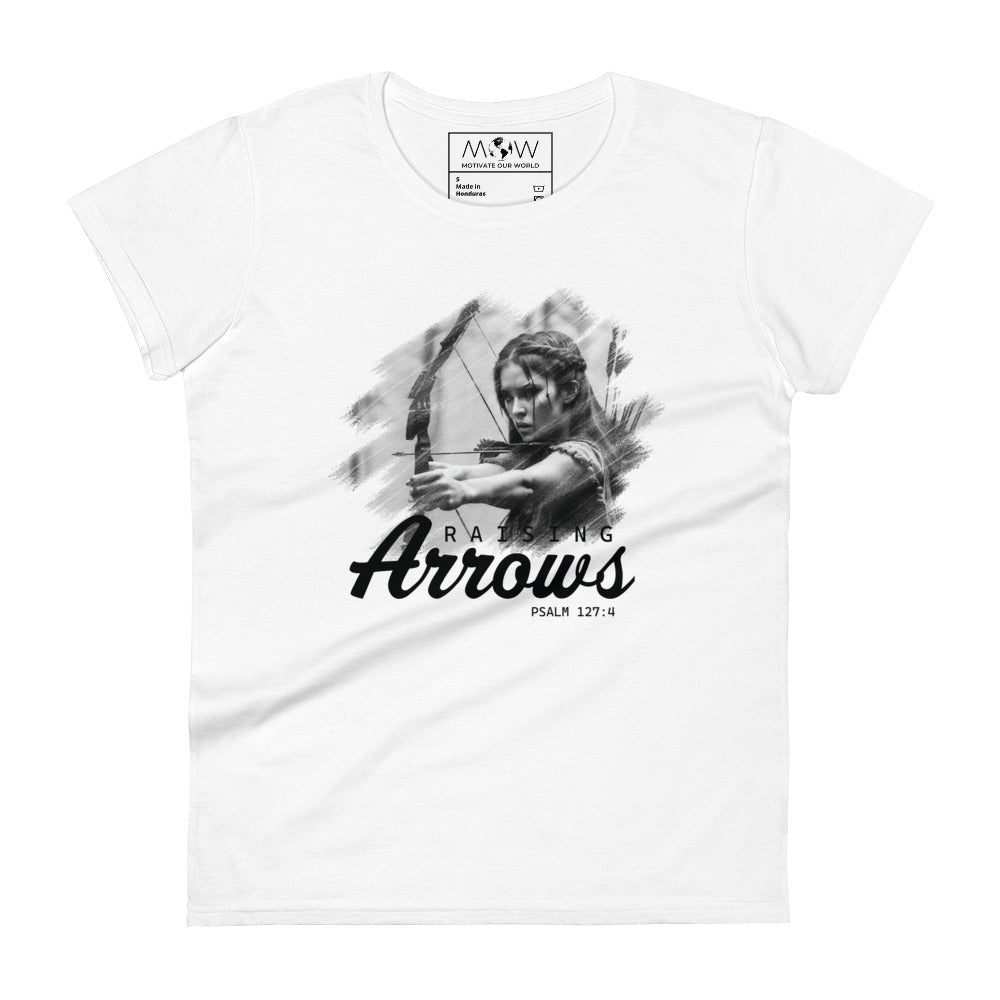 Raising Arrows Archer Design Women’s Motivational White T-Shirt
