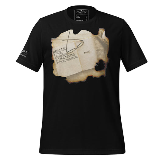Reading Without Reflecting – Vintage Burnt Paper Black Motivational Men's T-Shirt