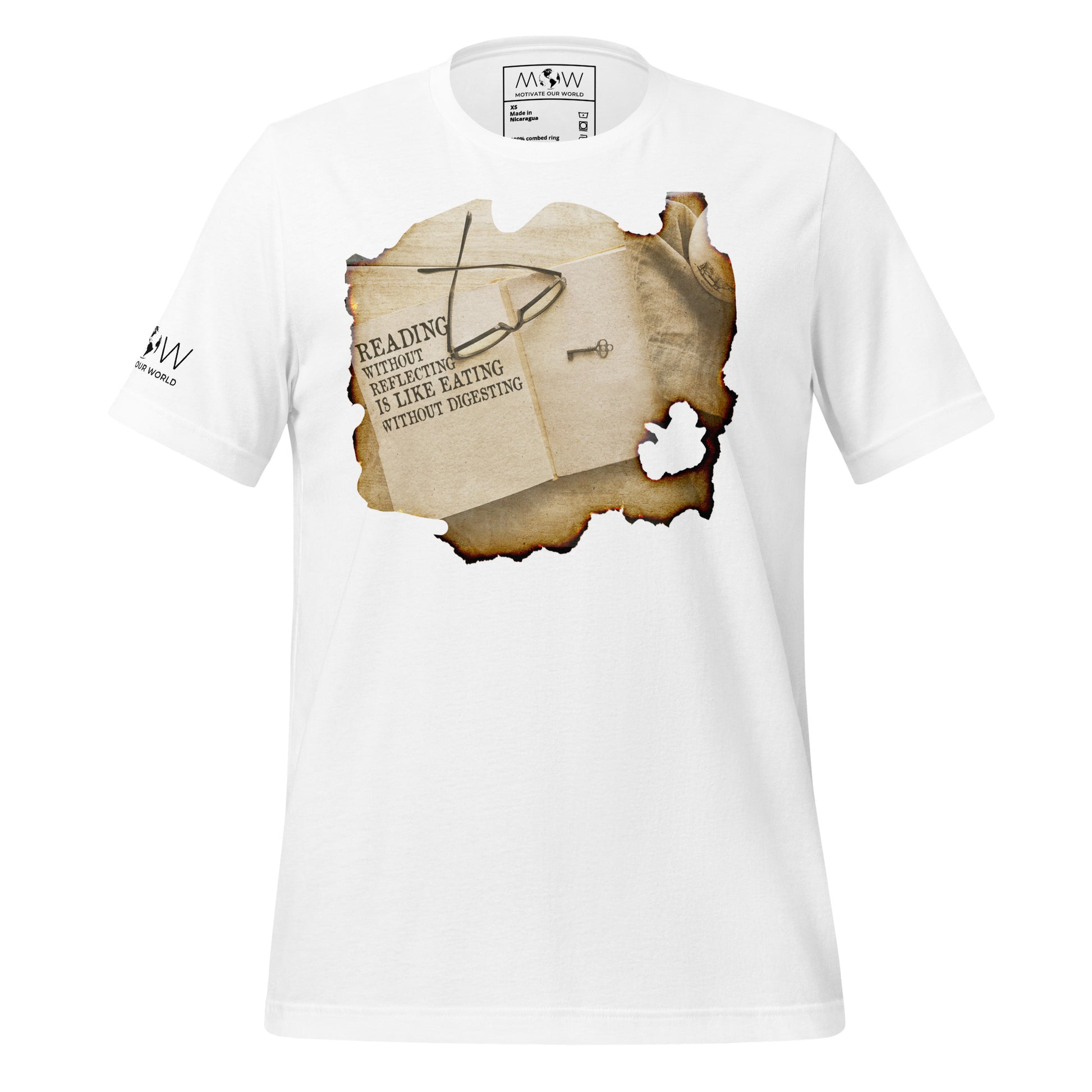 Reading Without Reflecting – Vintage Burnt Paper White Motivational Men's T-Shirt