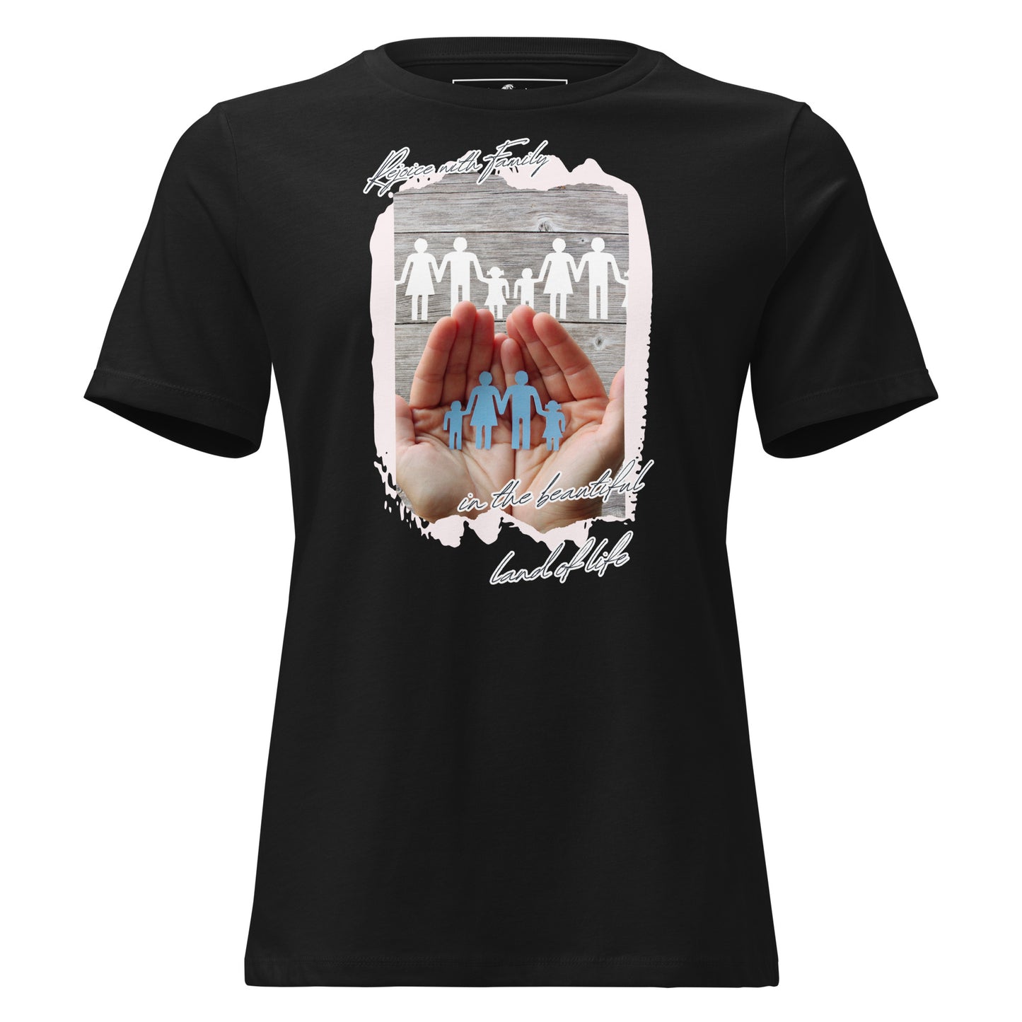 Rejoice With Family – Paper Cut Heart Black Motivational Women’s T-Shirt
