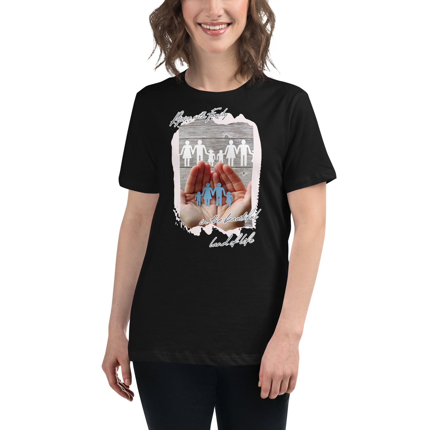 Rejoice With Family – Paper Cut Heart Black Motivational Women’s T-Shirt Lifestyle