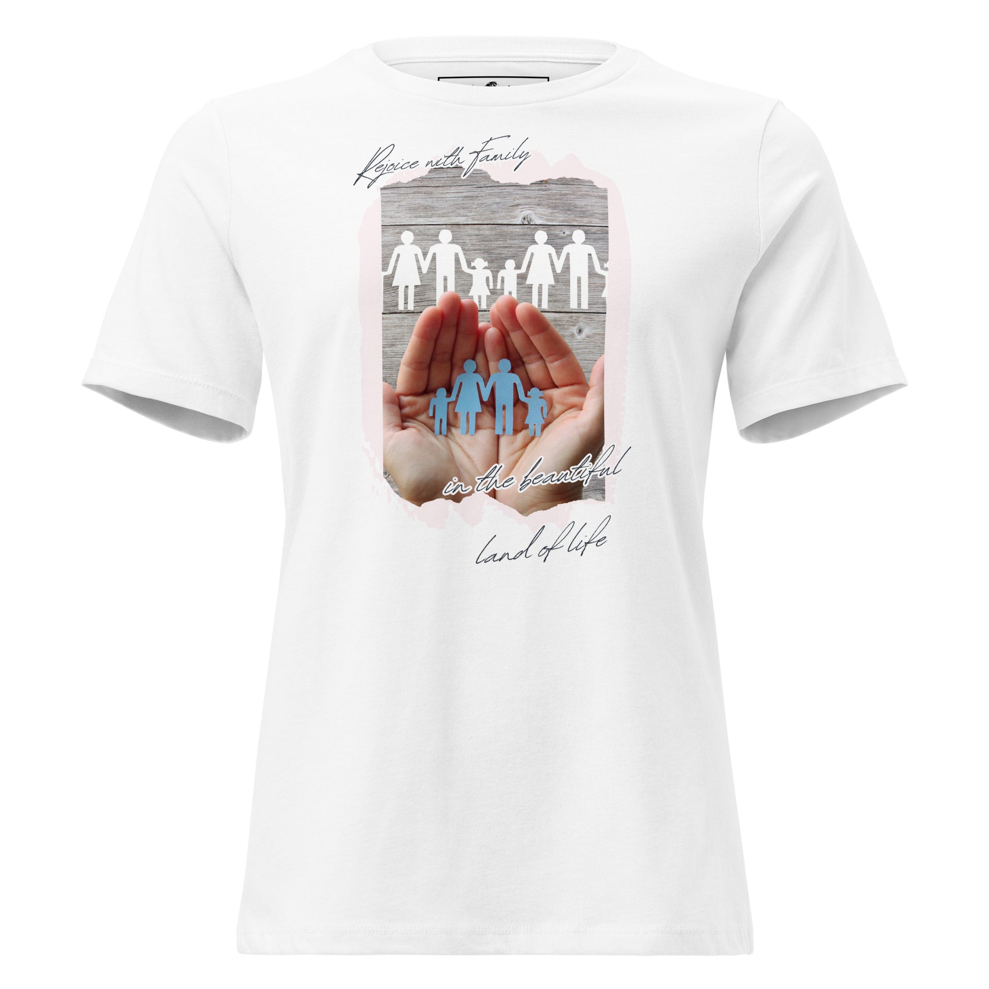 Rejoice With Family – Paper Cut Heart White Motivational Women’s T-Shirt