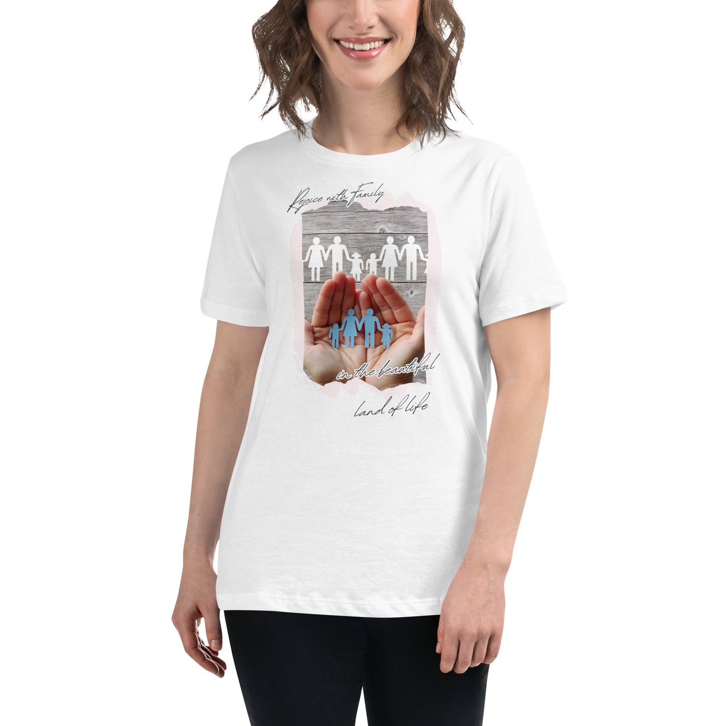 Rejoice With Family – Paper Cut Heart White Motivational Women’s T-Shirt Lifestyle