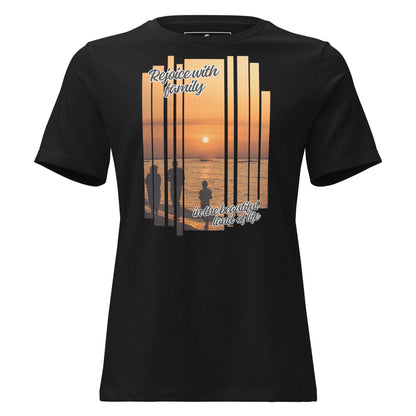 Rejoice With Family – Sunset Stripes Black Motivational Women’s T-Shirt