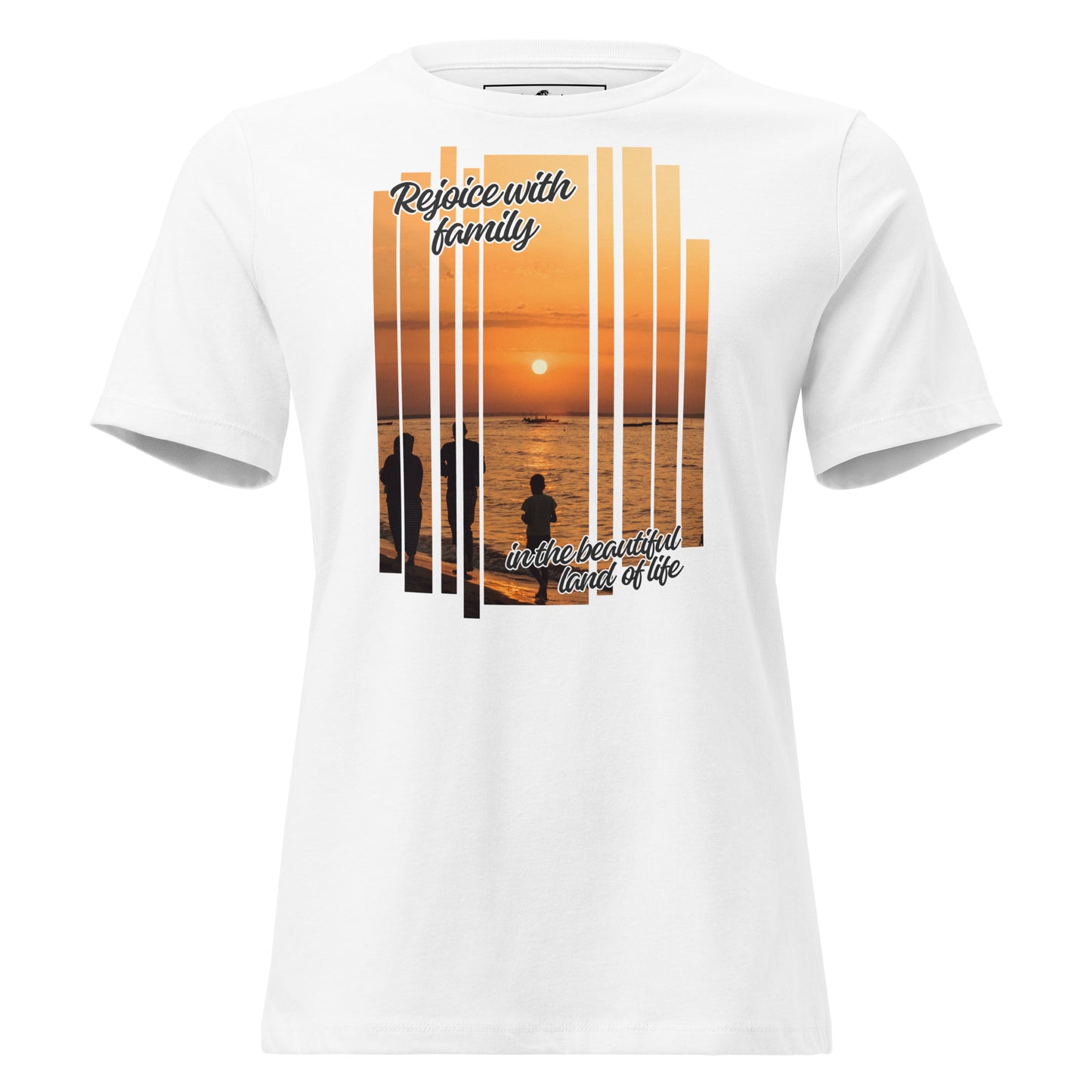 Rejoice With Family – Sunset Stripes White Motivational Women’s T-Shirt