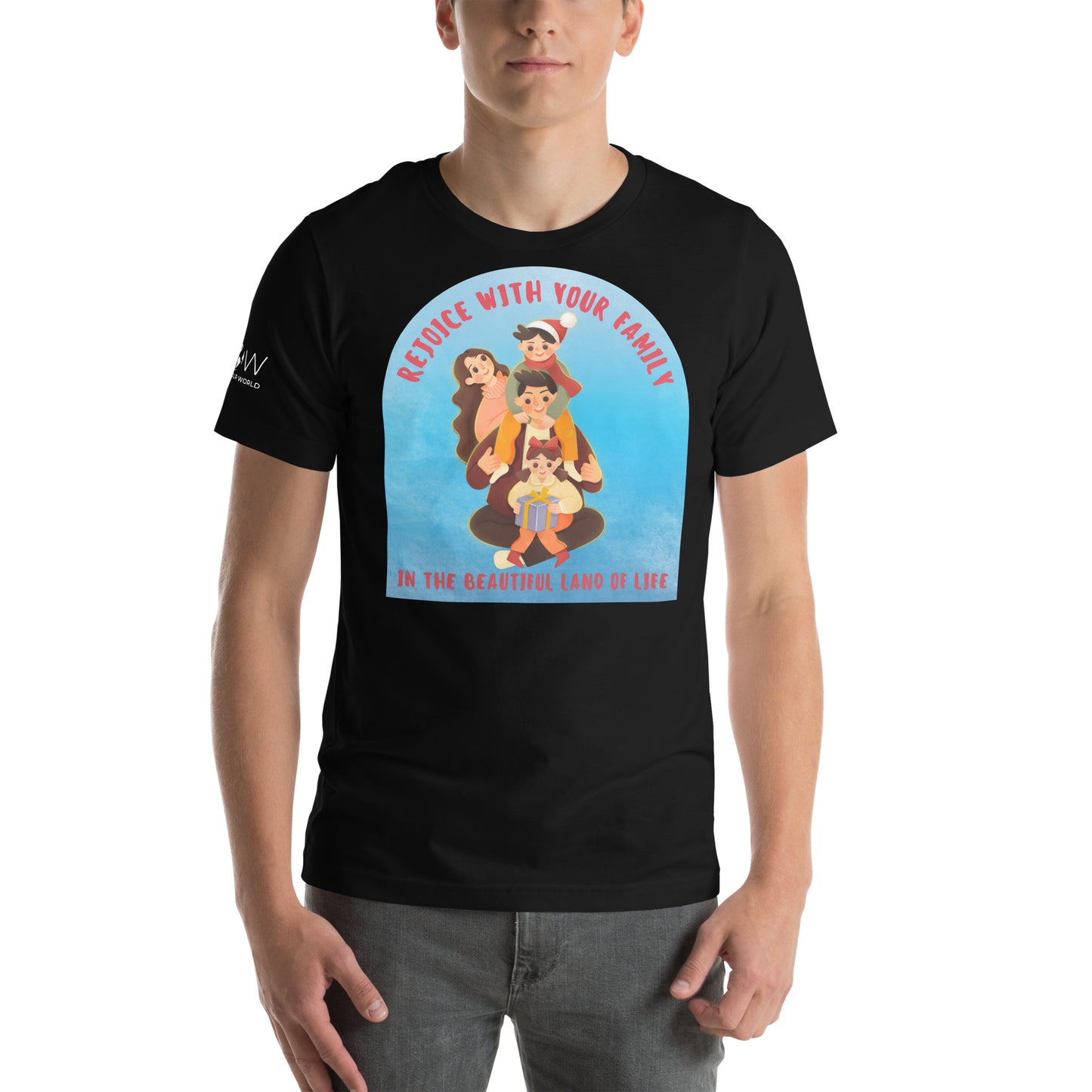 Rejoice With Your Family – Land of Life Black Motivational Men's T-Shirt