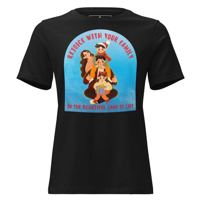 Rejoice With Your Family – Land of Life Black Motivational Women’s T-Shirt