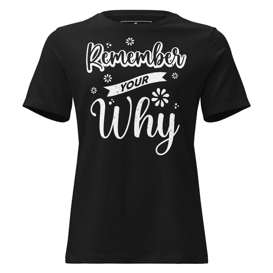 Remember Your Why (Floral Script Edition) Black Motivational Women’s T-Shirt