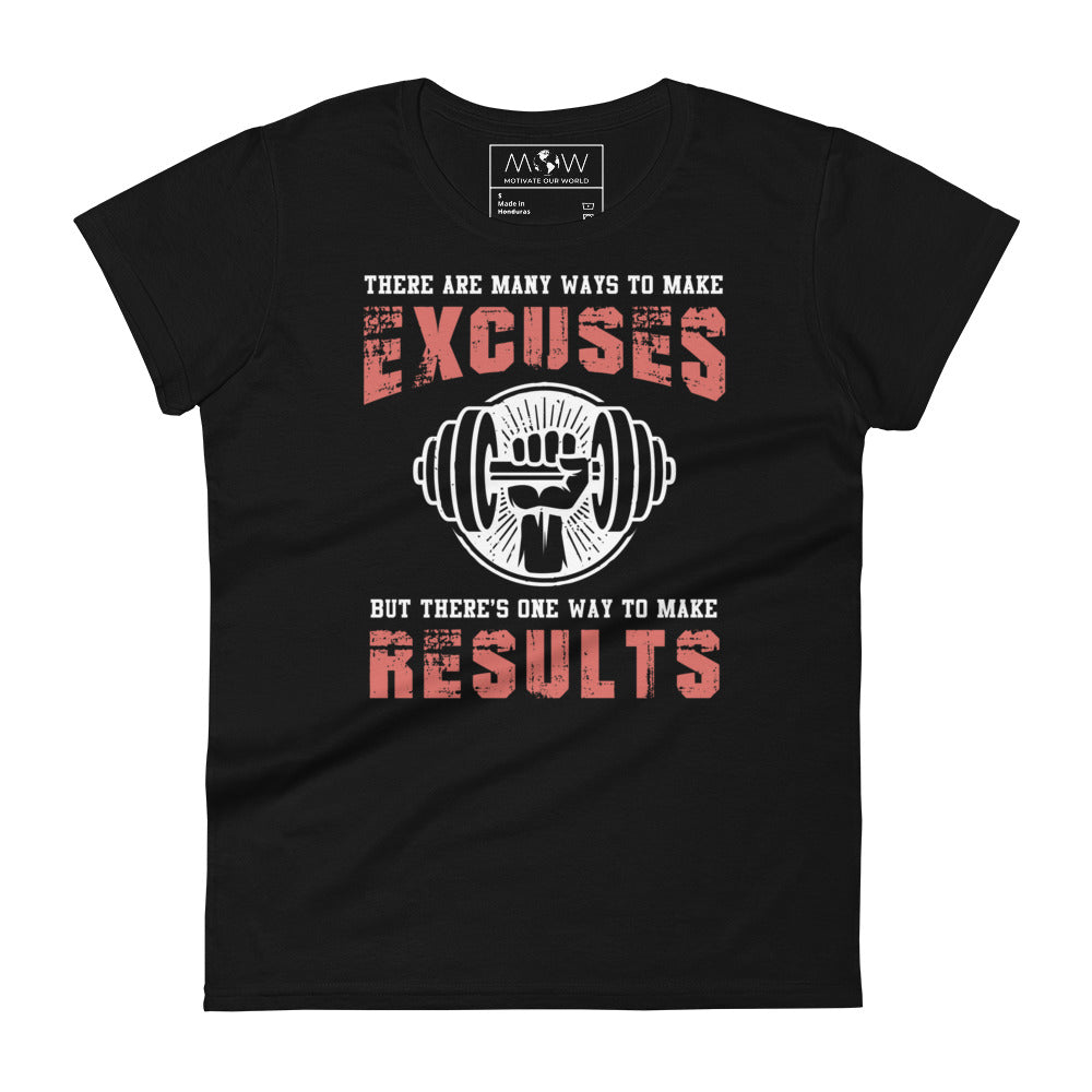Results Over Excuses Women's Motivational Black T-Shirt