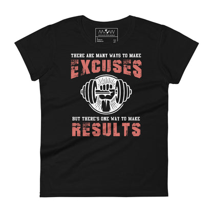 Results Over Excuses Women's Motivational Black T-Shirt