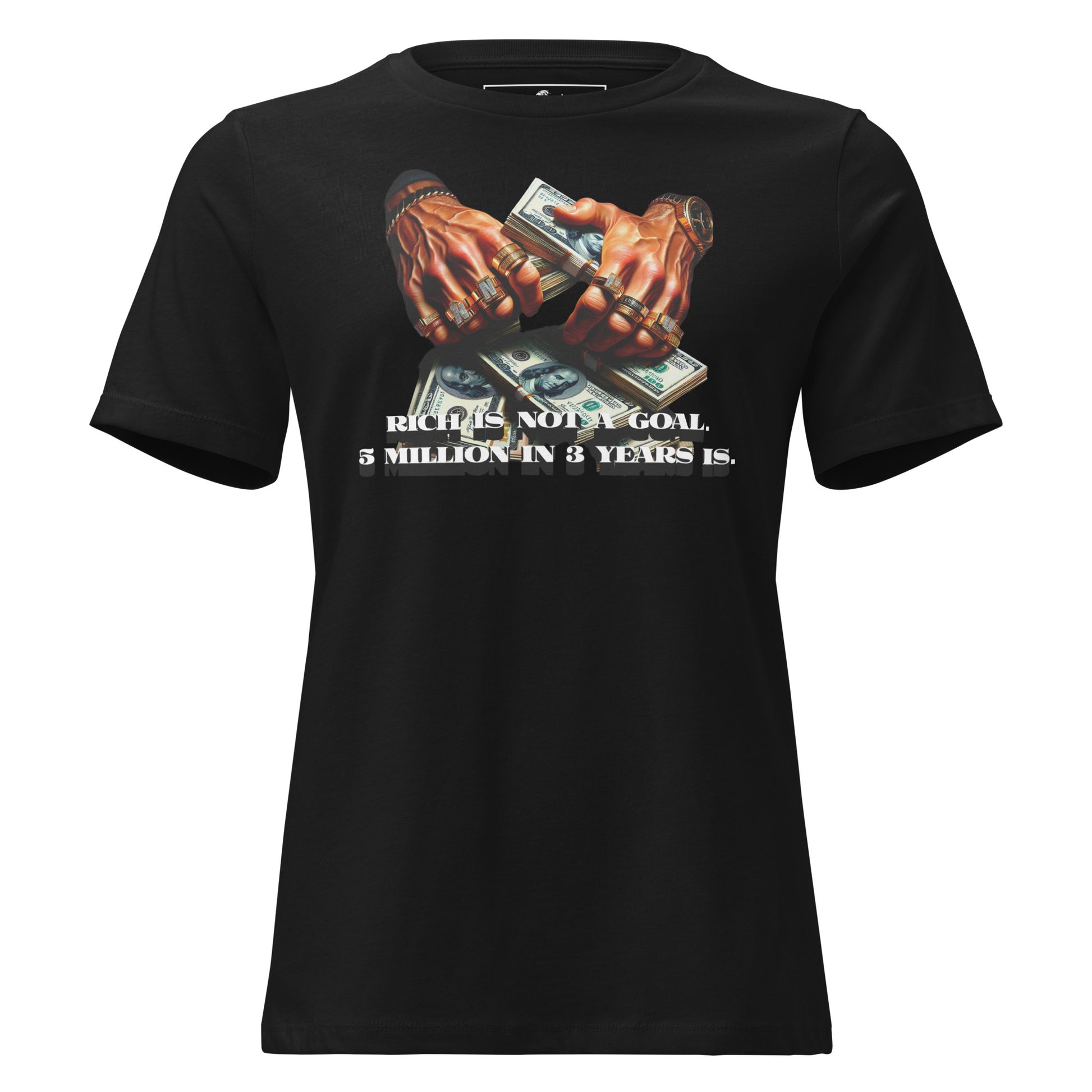 "Rich Is Not a Goal, $5 Million in 3 Years Is" Black Motivational Women’s T-Shirt
