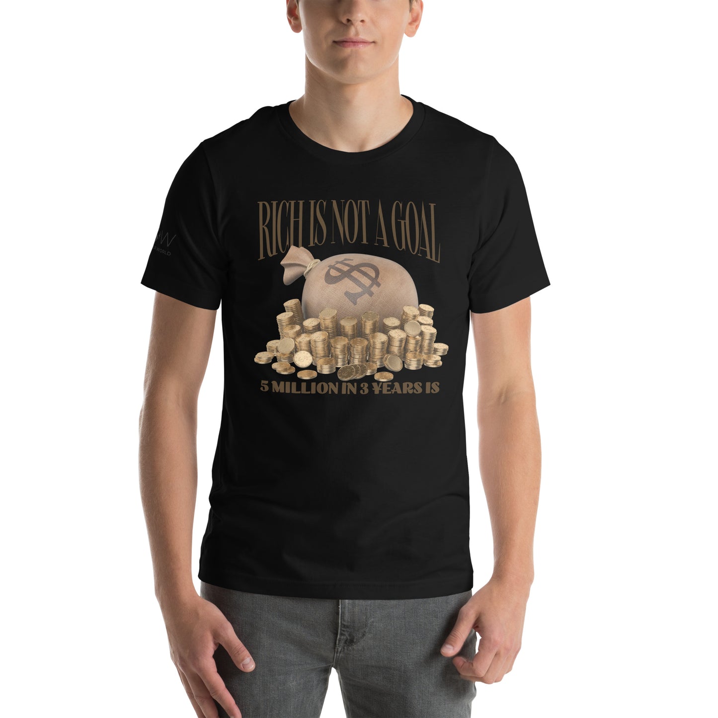 "Rich Is Not a Goal – 5 Million in 3 Years Is" Men’s Motivational Black T-Shirt