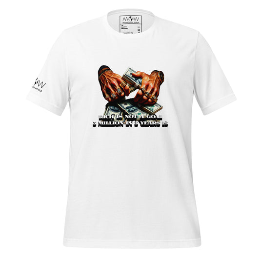 "Rich Is Not a Goal, $5 Million in 3 Years Is" Men’s Motivational White T-Shirt