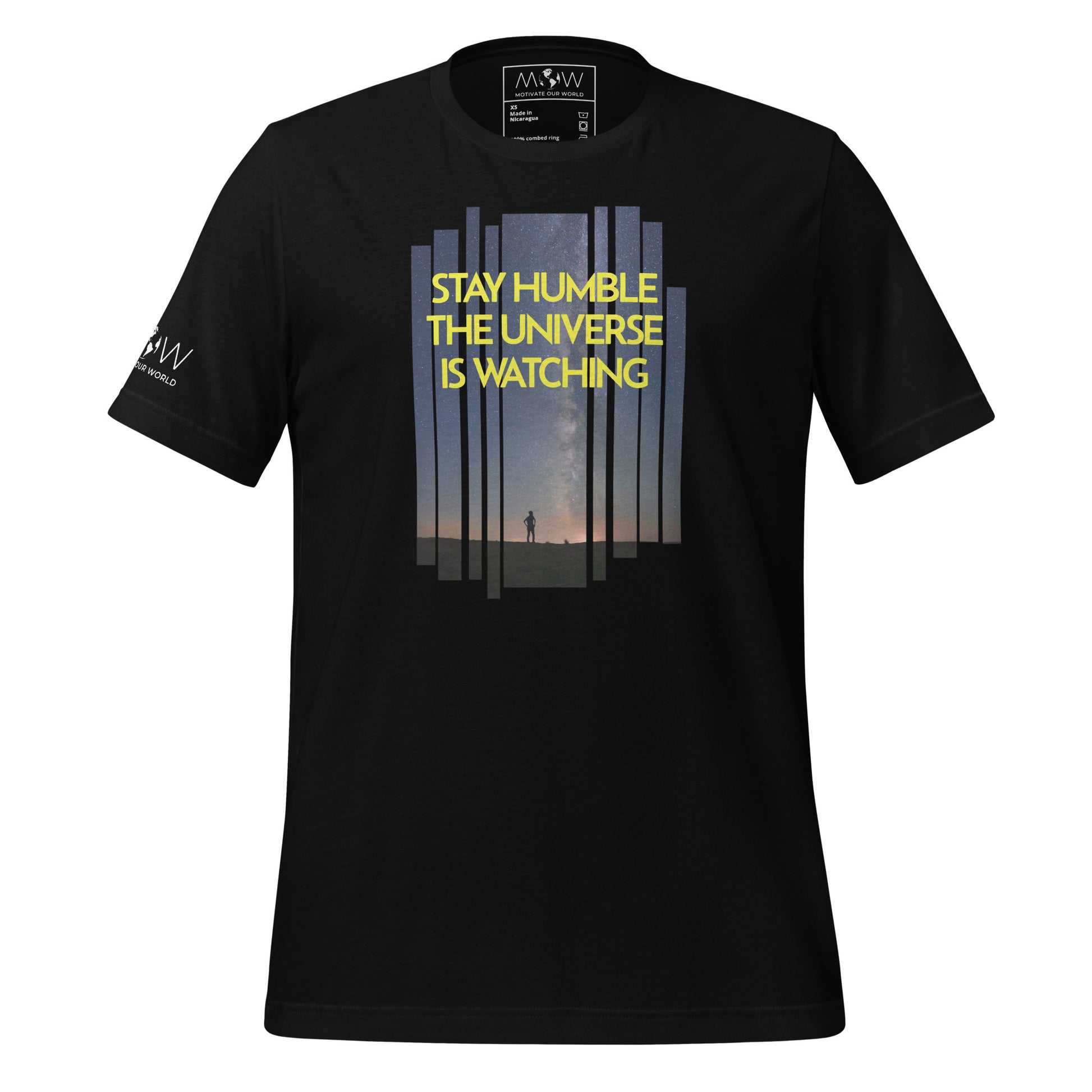 STAY HUMBLE THE UNIVERSE IS WATCHING Men's Motivational Black T-Shirt