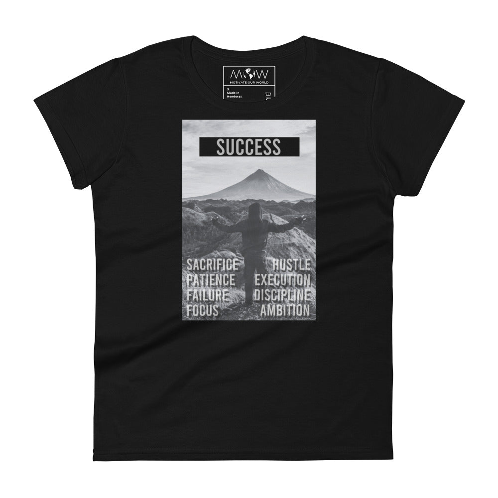 Sacrifice, Hustle, Focus Women’s Motivational Black T-Shirt
