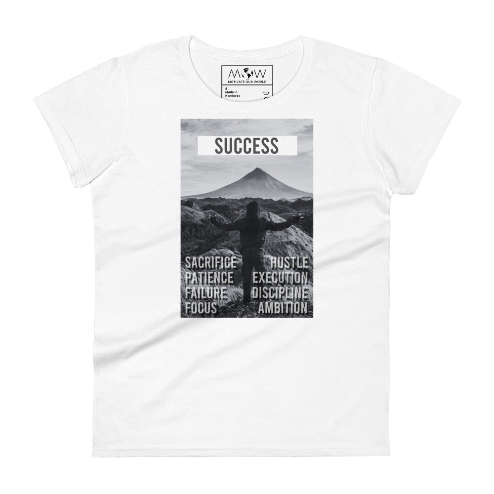 Sacrifice, Hustle, Focus Women’s Motivational White T-Shirt