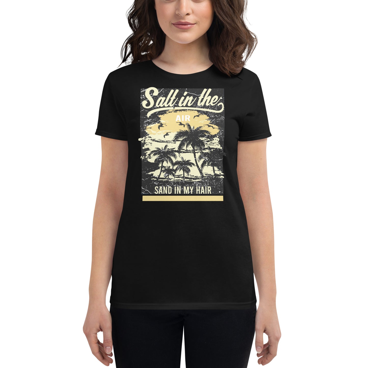 Salt in the Air, Sand in My Hair Women’s Motivational Black T-Shirt