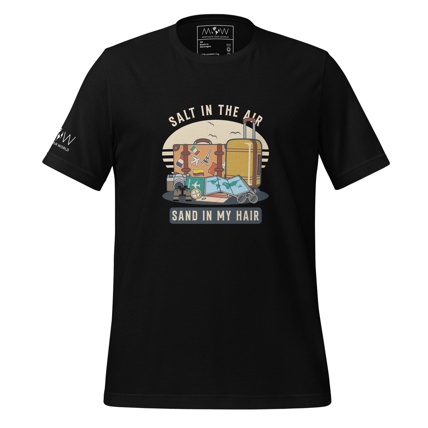 Salt in the Air, Sand in My Hair (Travel Essentials Design) Men's Motivational Black T-Shirt