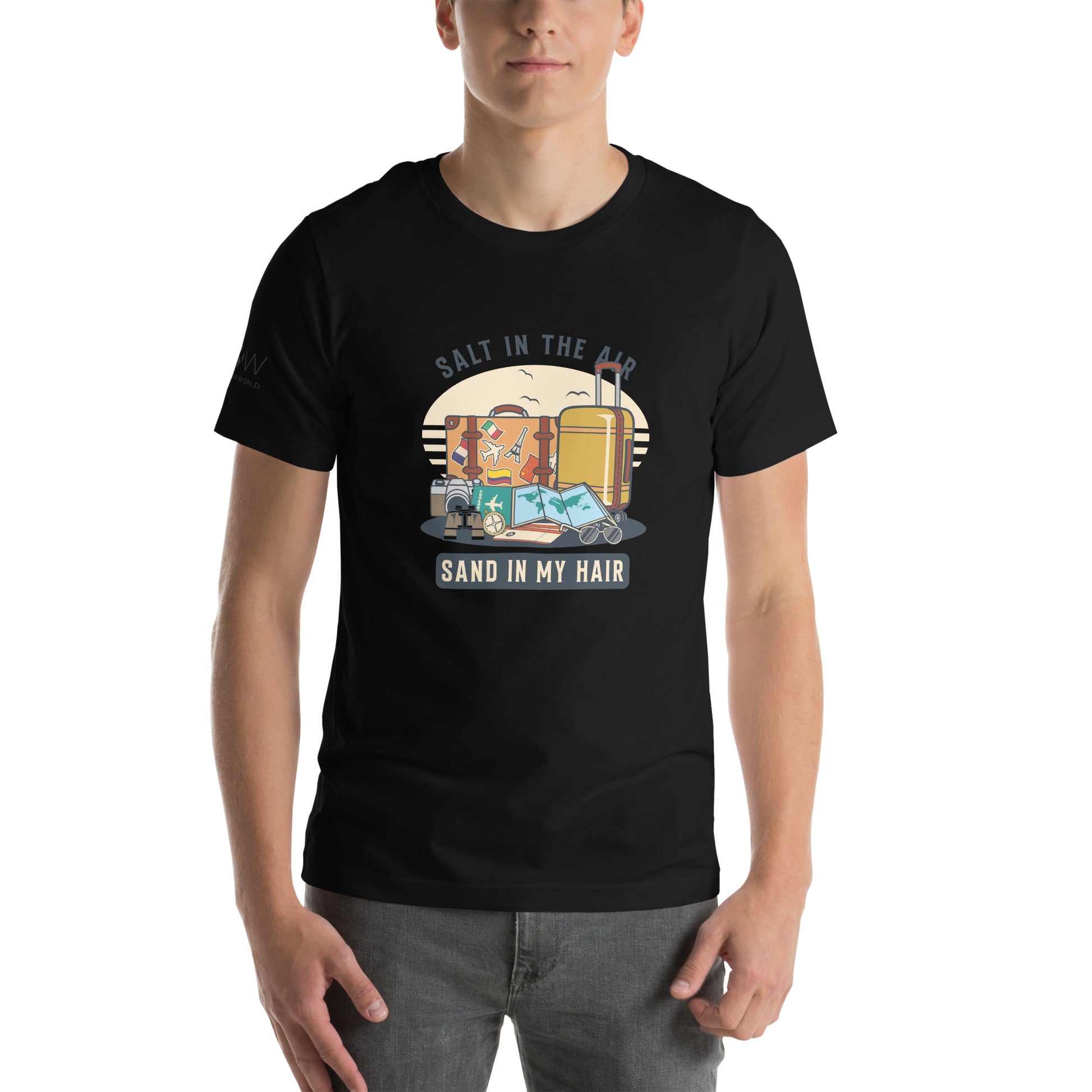 Salt in the Air, Sand in My Hair (Travel Essentials Design) Men's Motivational Black T-Shirt