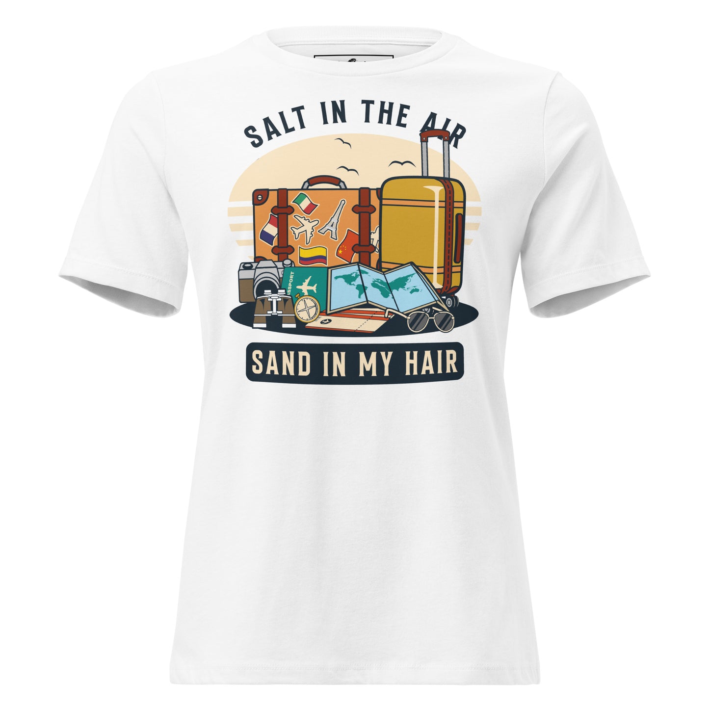 Salt in the Air, Sand in My Hair (Travel Essentials Design) White Motivational Women’s T-Shirt