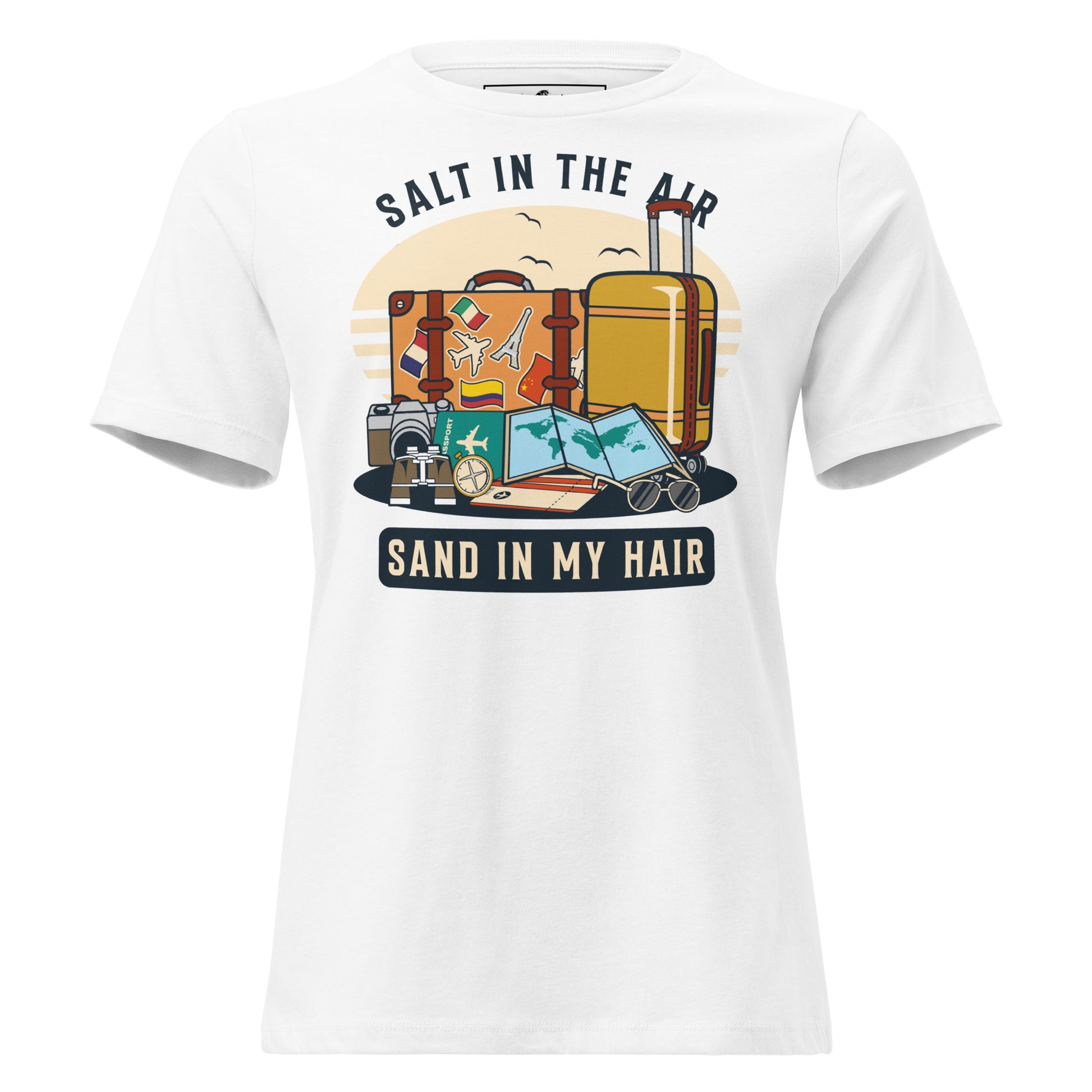 Salt in the Air, Sand in My Hair (Travel Essentials Design) White Motivational Women’s T-Shirt