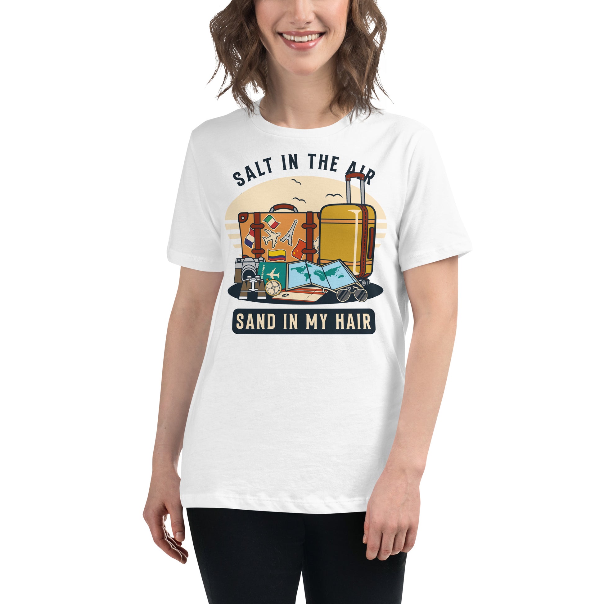 Salt in the Air, Sand in My Hair (Travel Essentials Design) White Motivational Women’s T-Shirt Lifestyle