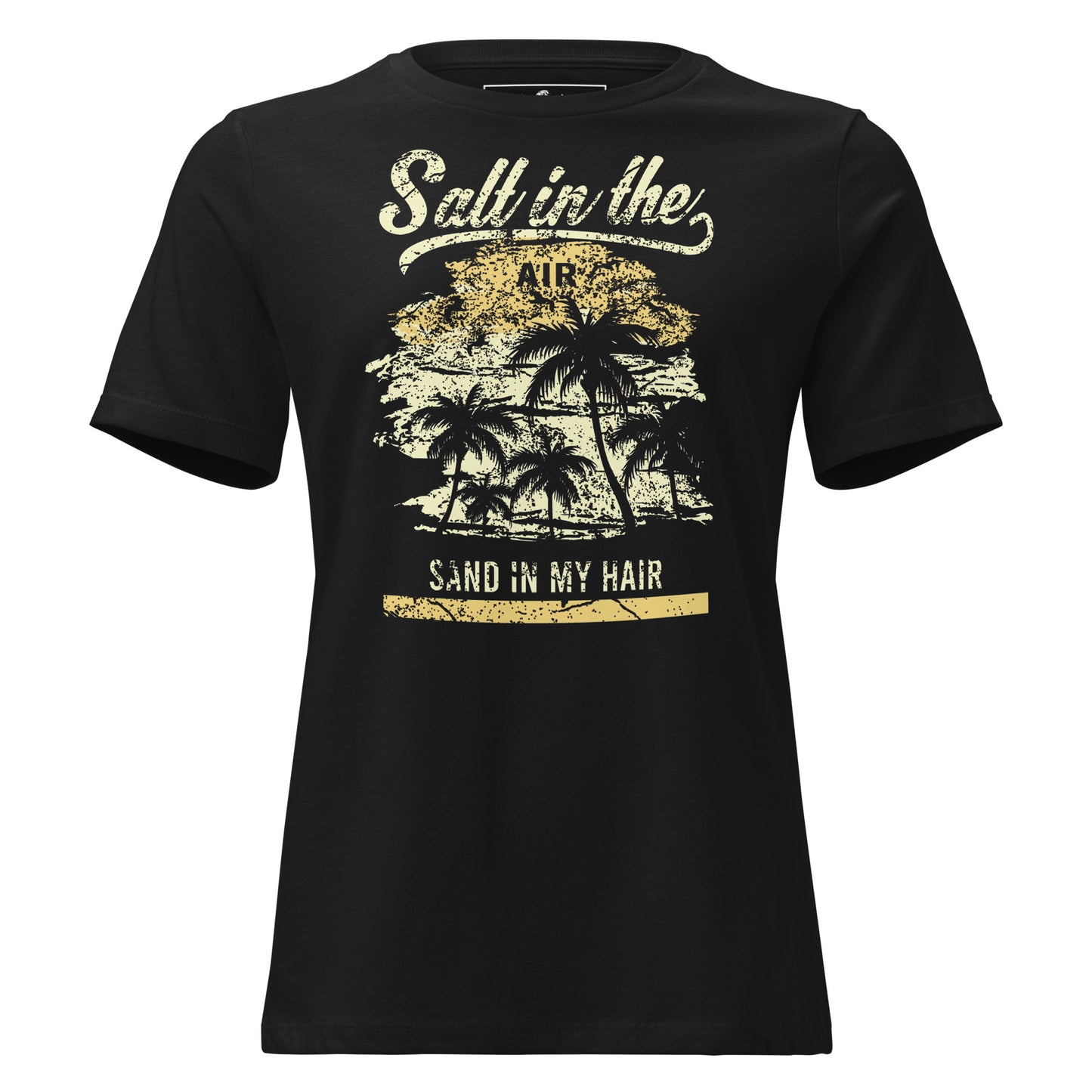 Salt in the Air, Sand in My Hair (Vintage Beach Design) Black Motivational Women’s T-Shirt