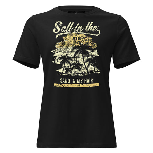 Salt in the Air, Sand in My Hair (Vintage Beach Design) Black Motivational Women’s T-Shirt