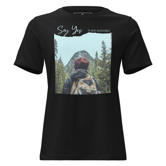 Say Yes To New Adventures Mountain Trail Black Motivational Women’s T-Shirt