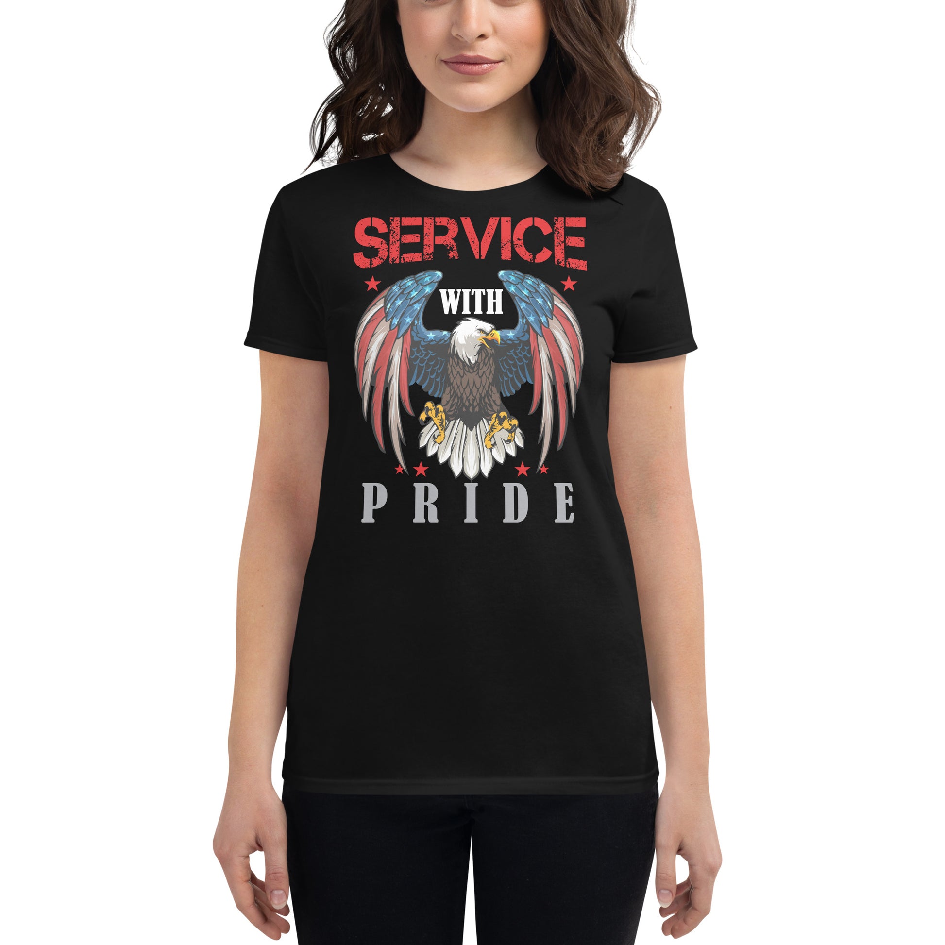 Service with Pride Women’s Motivational Black T-Shirt