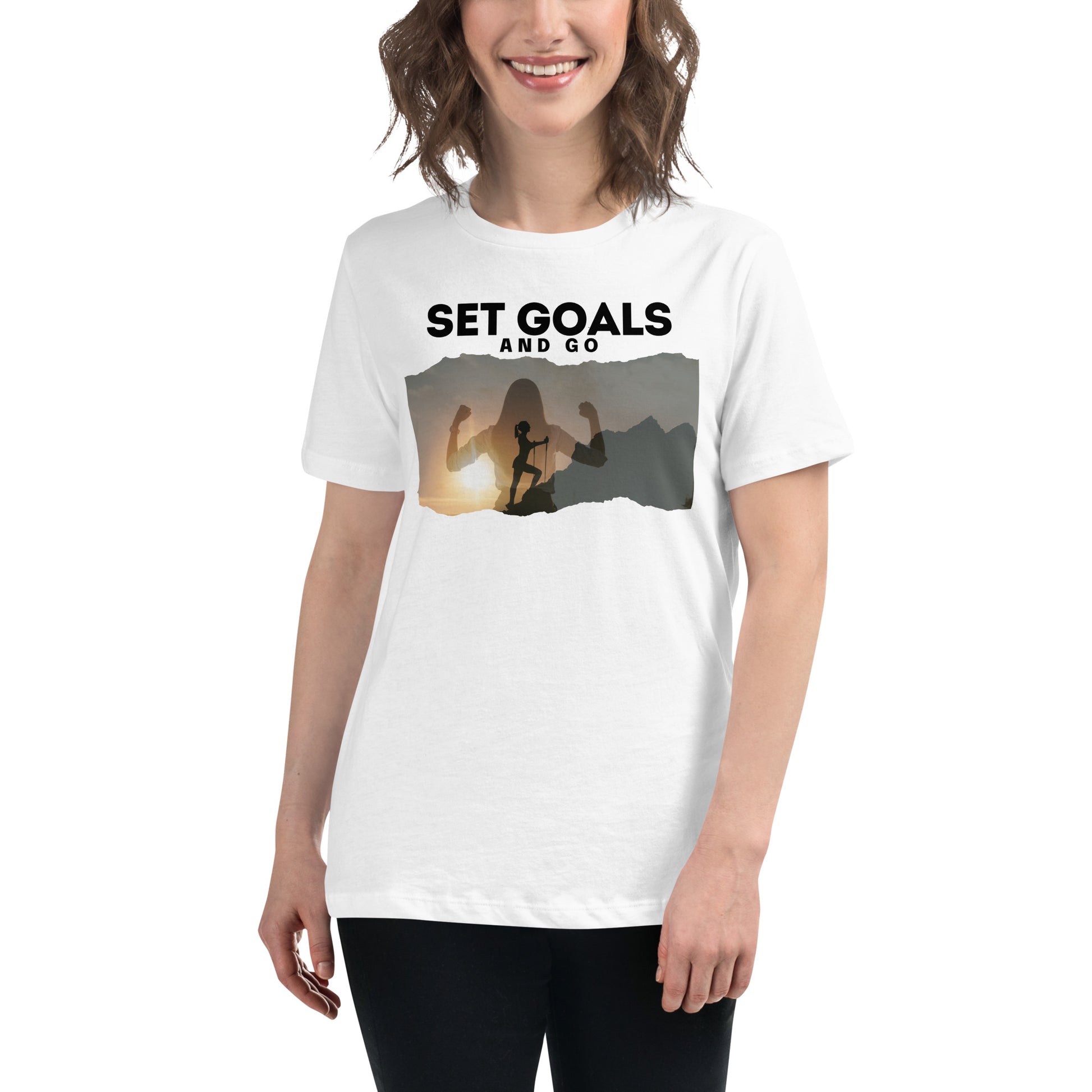 Set Goals White Motivational Women’s T-Shirt Lifestyle