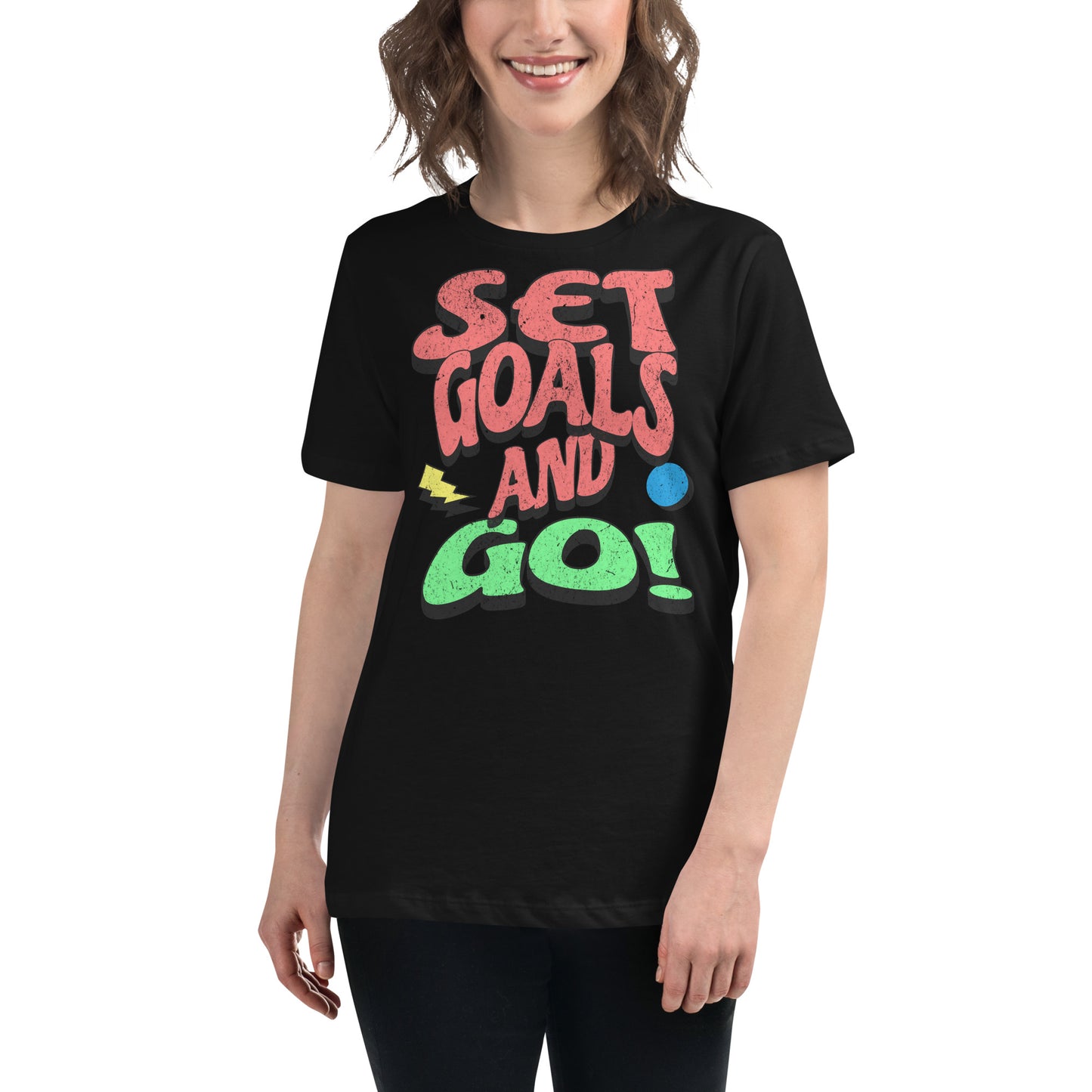"Set Goals and Go Bold" Black Motivational Women’s T-Shirt Lifestyle
