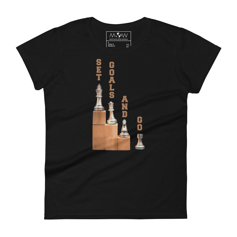Set Goals and Go! Women’s Motivational Black T-Shirt