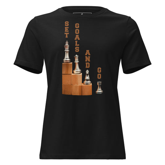 "Set Goals and Go Strategy" Black Motivational Women’s T-Shirt