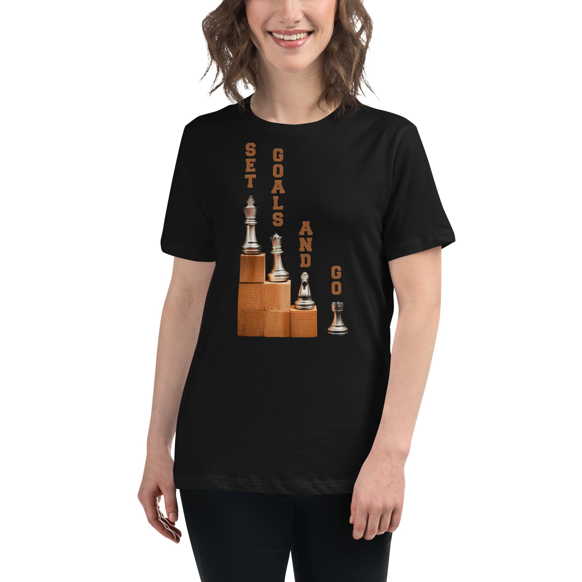 "Set Goals and Go Strategy" Black Motivational Women’s T-Shirt Lifestyle