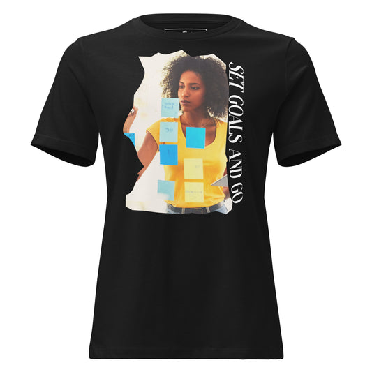 "Set Goals and Go Vision" Black Motivational Women’s T-Shirt