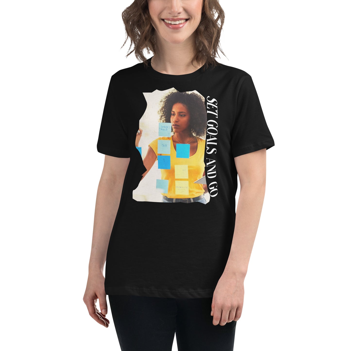 "Set Goals and Go Vision" Black Motivational Women’s T-Shirt Lifestyle