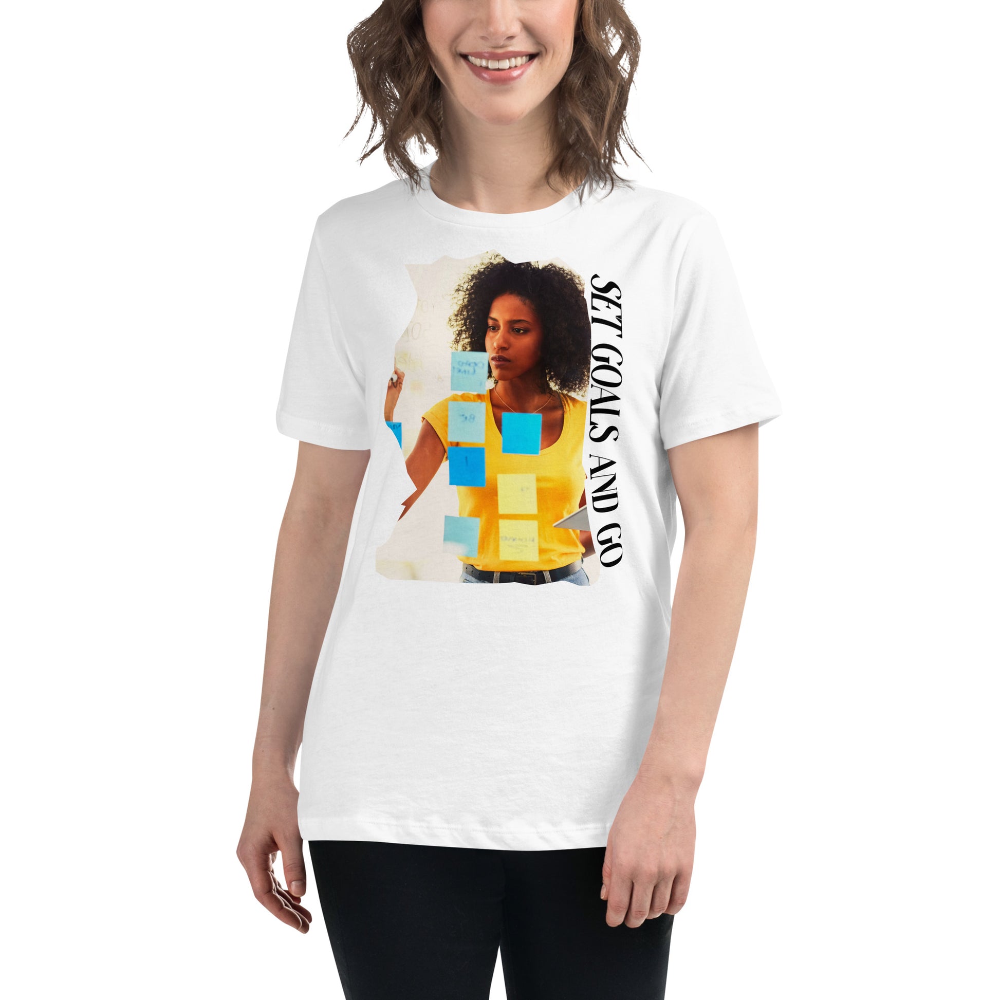 "Set Goals and Go Vision" White Motivational Women’s T-Shirt Lifestyle