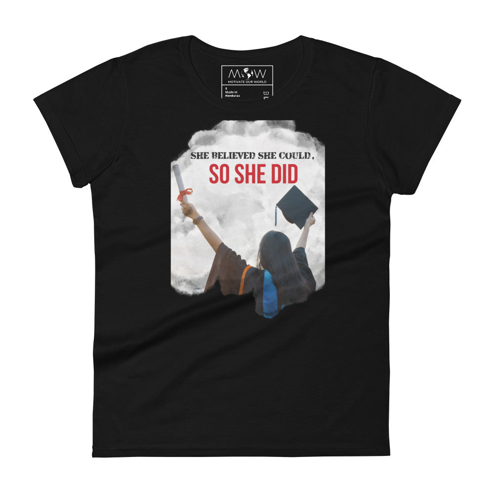 She Believed She Could, So She Did Women’s Motivational Black T-Shirt