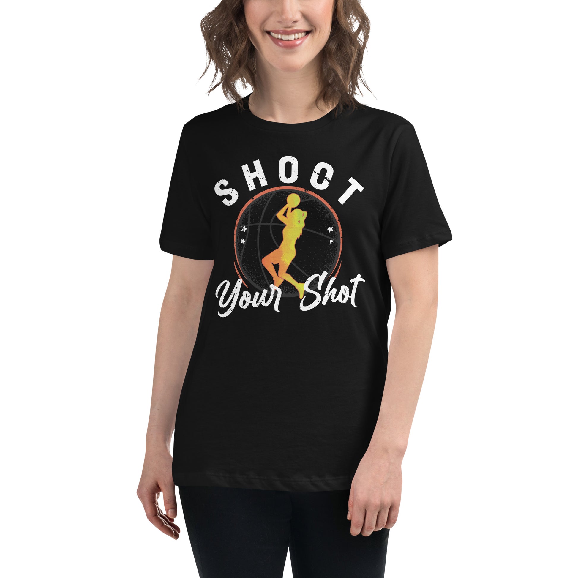 “Shoot Your Shot - Basketball” Black Motivational Women’s T-Shirt Lifestyle