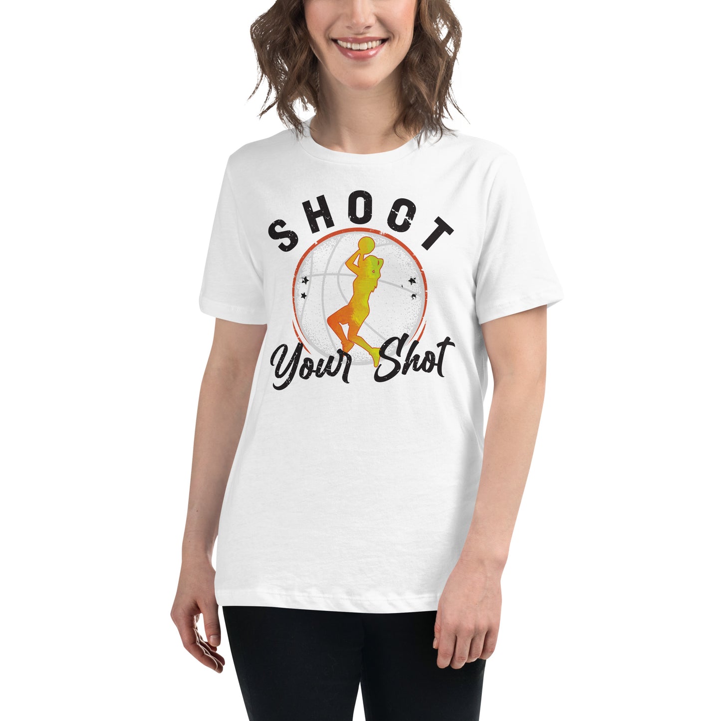 “Shoot Your Shot - Basketball” White Motivational Women’s T-Shirt Lifestyle