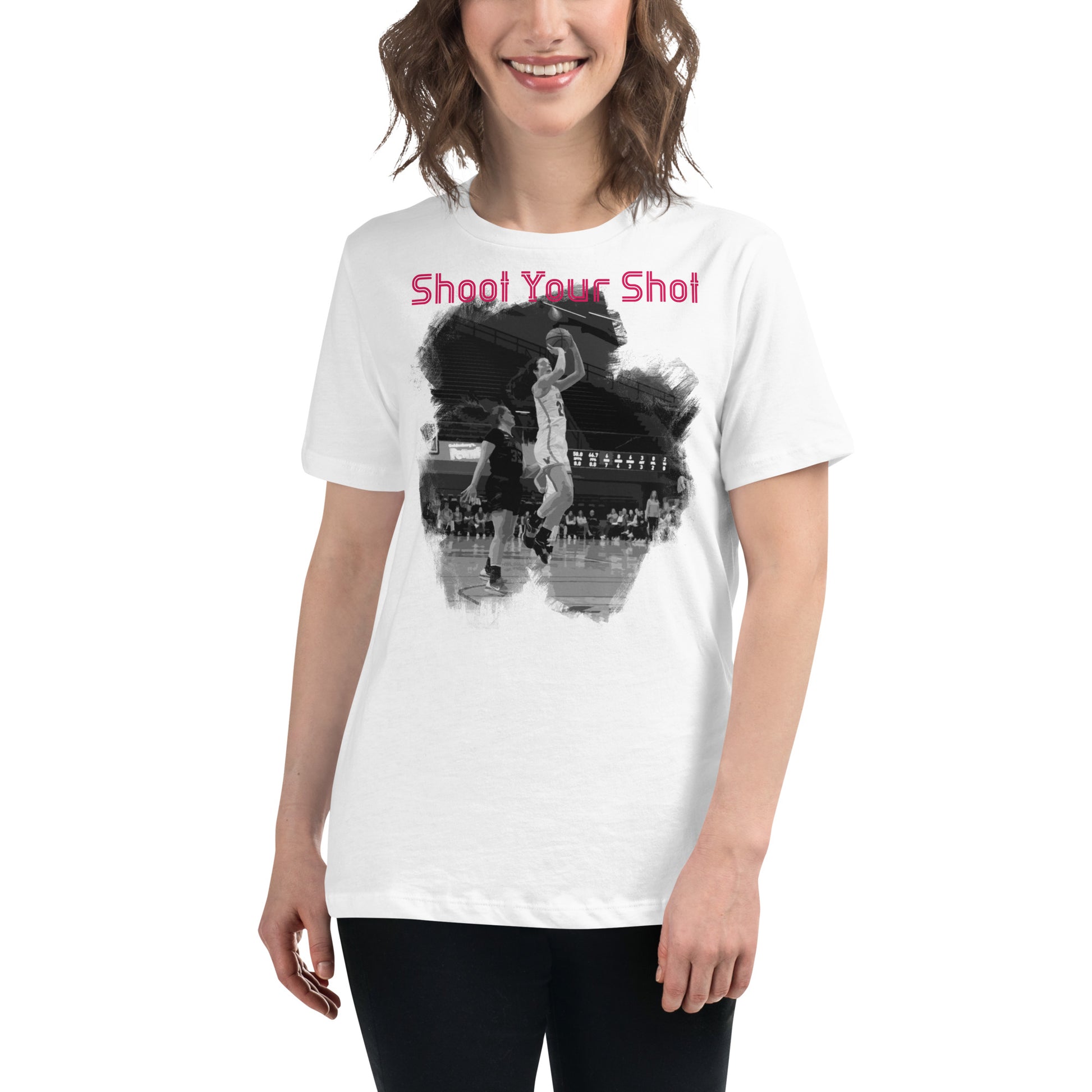 "Shoot Your Shot" White Motivational Women’s T-Shirt Lifestyle