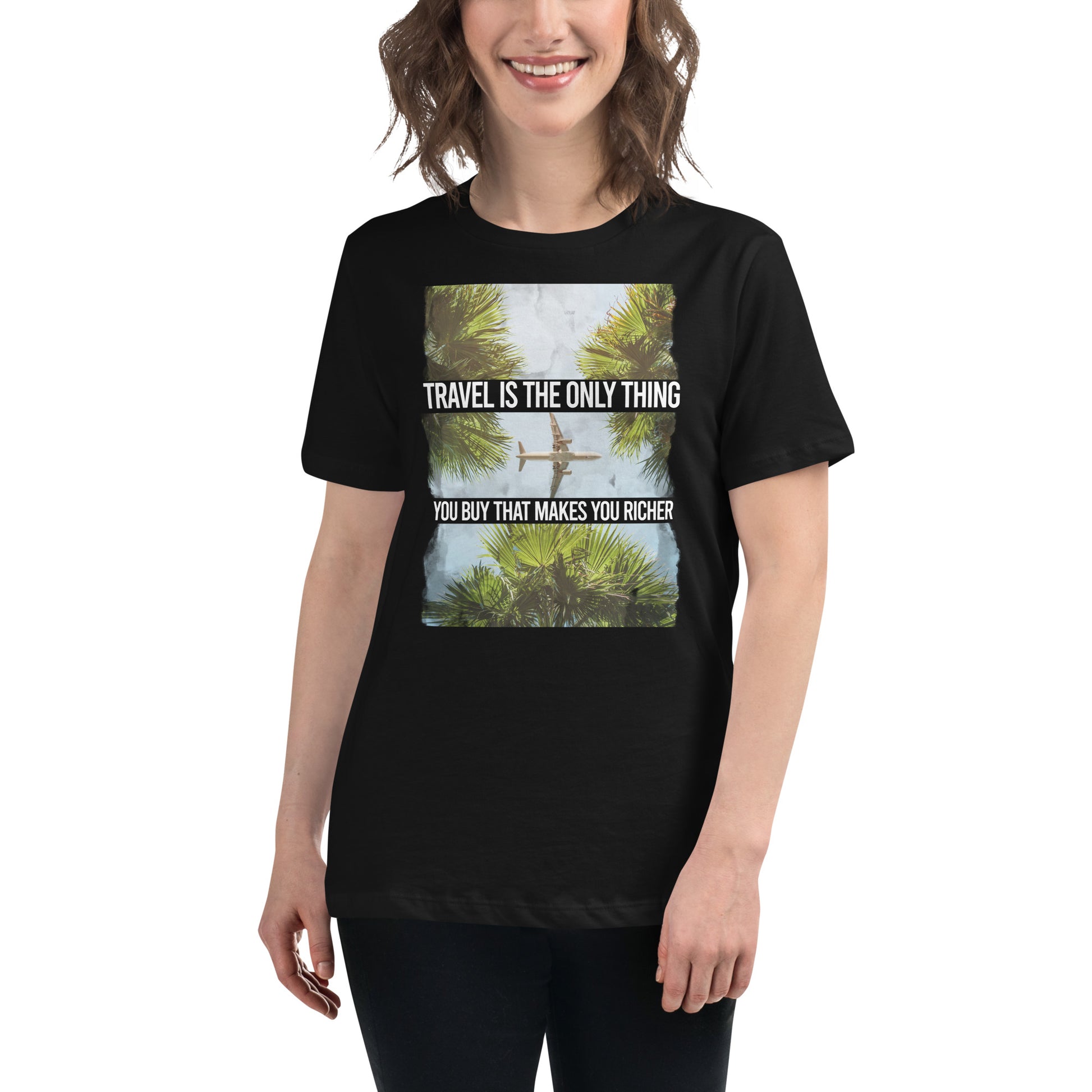 Sky’s the Limit (Tropical Flight Design) Black Motivational Women’s T-Shirt Lifestyle