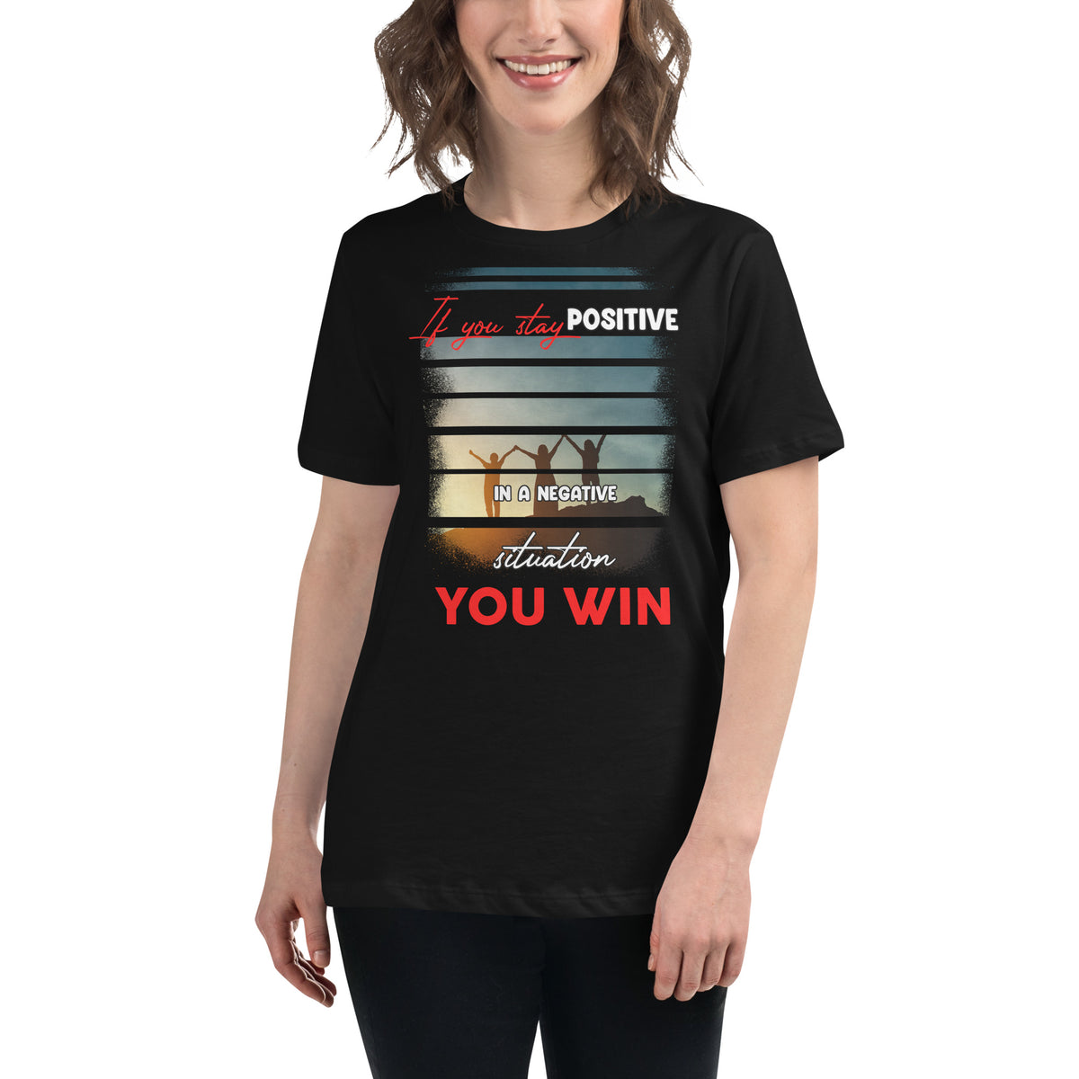 Stay Positive, You Win – Horizon Strength Edition Black Motivational Women’s T-Shirt Lifestyle