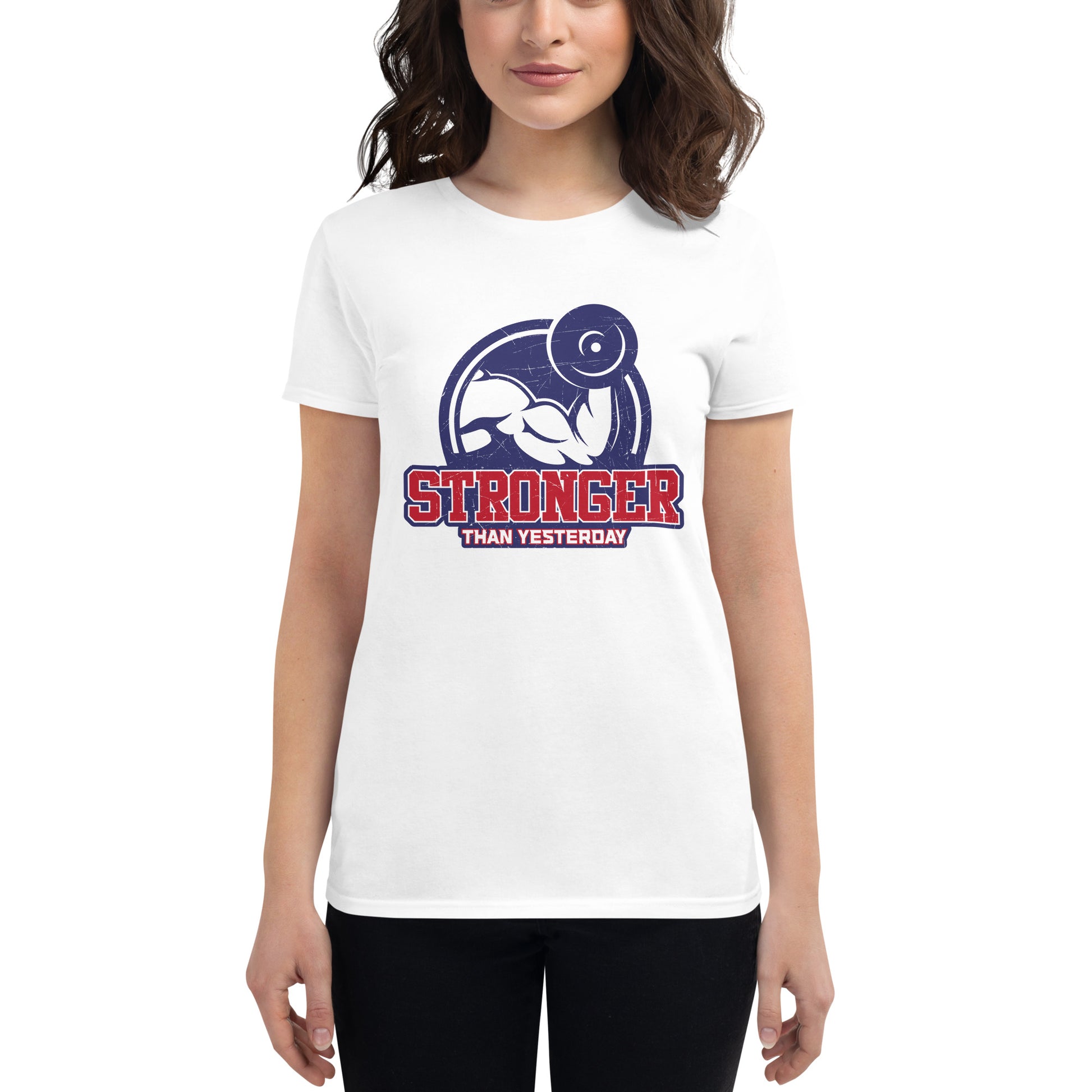 Stronger Than Yesterday Arm Women’s Motivational White T-Shirt
