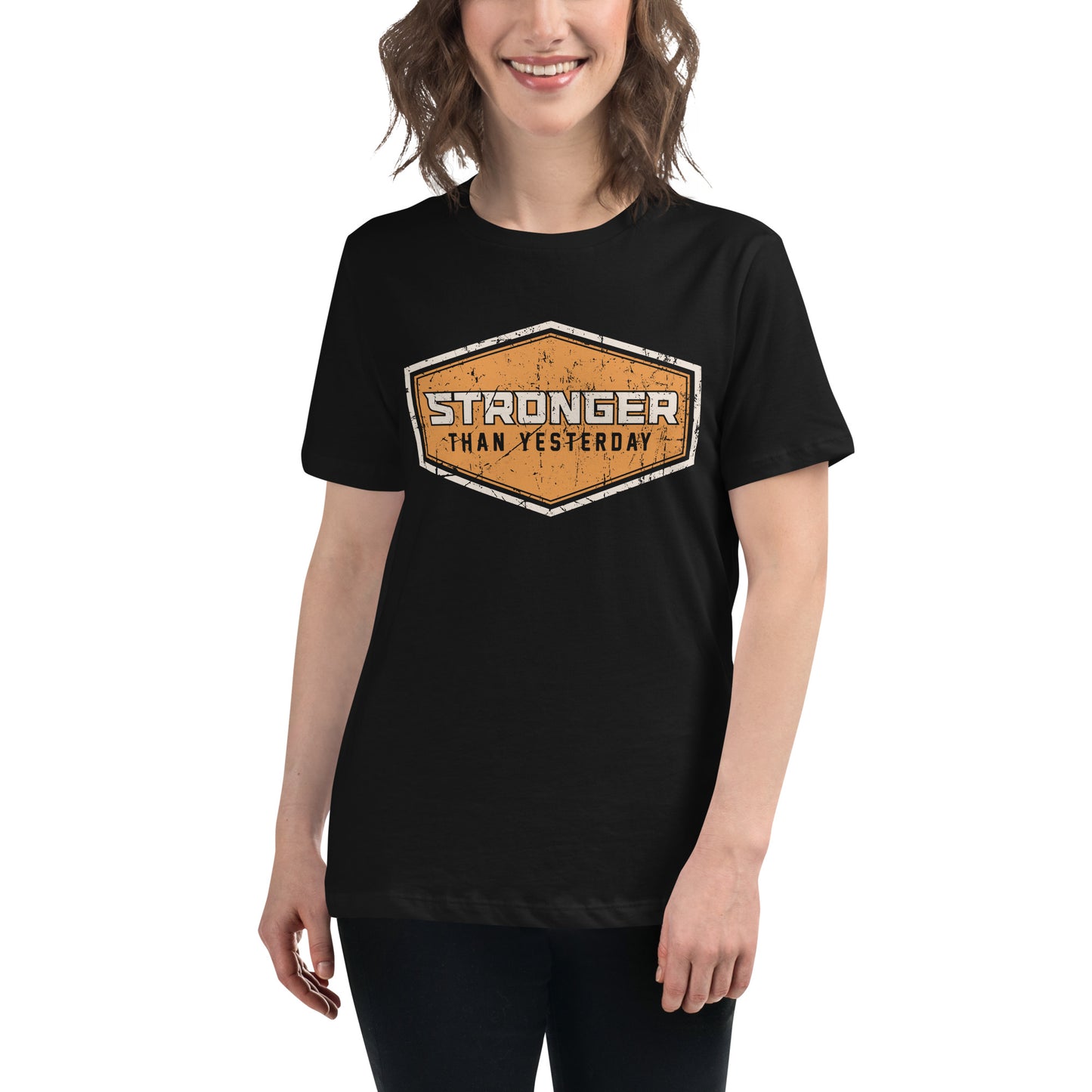 Stronger Than Yesterday Black Motivational Women’s T-Shirt