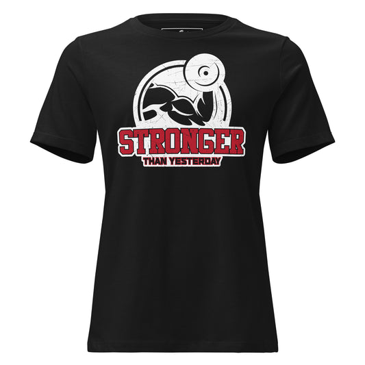 Stronger Than Yesterday Flex Black Motivational Women’s T-Shirt